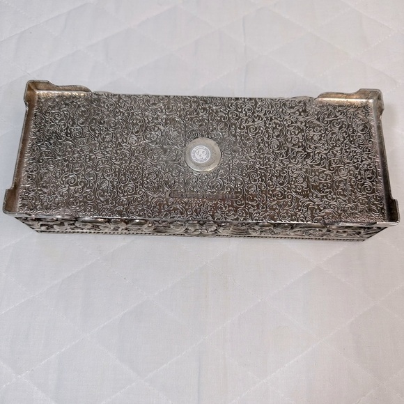 Vintage Godinger Ornate Silver Tone Decorative Jewelry Box 1992 Sturdy Metal - Picture 8 of 14